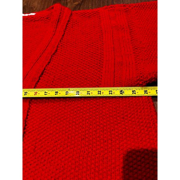 Hand Knit Red Cardigan Womens L XL Sweater Chunky Open Front Oversized Cozy Warm - Picture 4 of 7